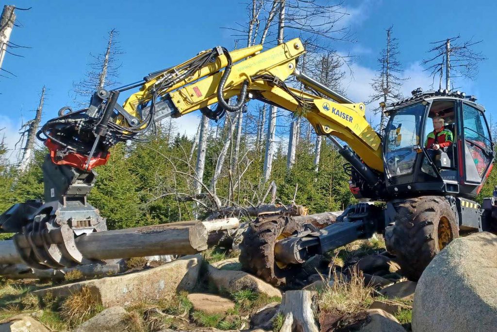 Schreitbagger zur Totholzberäumung und Verkehrssicherung im Eckerlochstieg. Foto: Olaf Eggert